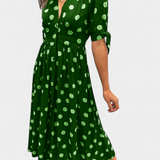 Vestido Midi de Lunares con Escote en V Profundo