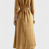 Vestido Midi Vintage de Algodón y Lino con Cuello de Solapa