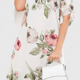 Vestido de Gasa Fluida con Pétalos y Mangas Transparentes