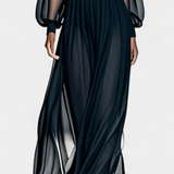 Vestido Maxi de Gasa Plisada con Transparencias