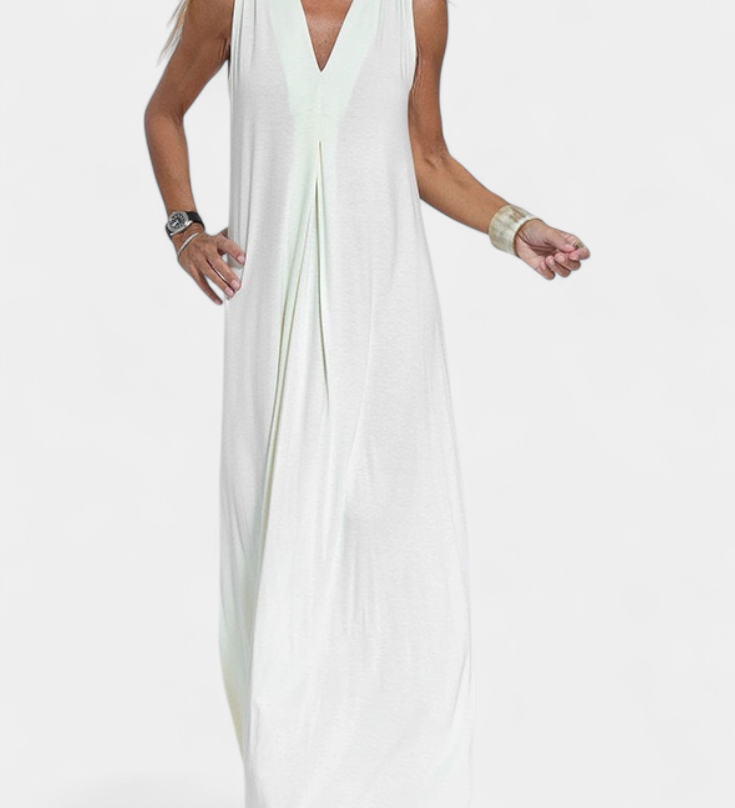 Vestido Maxi sin Mangas en Color Liso y Silueta Elegante