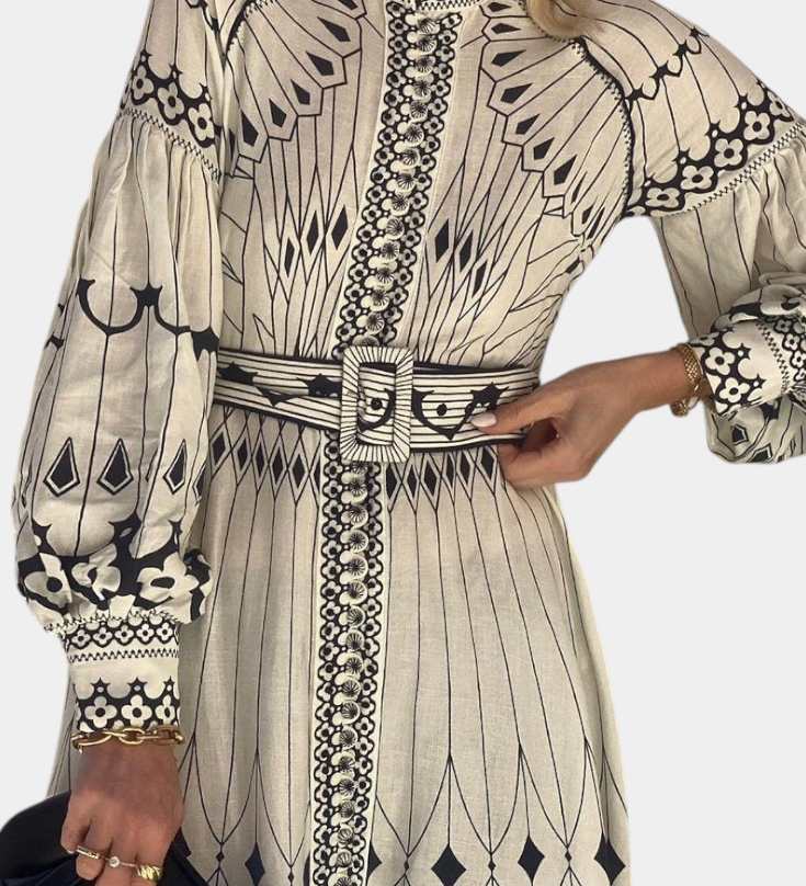 Vestido Maxi con Botones Bordados de Estilo Folk