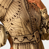Vestido Maxi con Botones Bordados de Estilo Folk