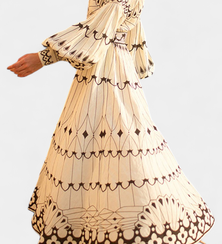 Vestido Maxi con Botones Bordados de Estilo Folk