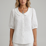 Clotilde™ | Blusa con cuello Peter Pan y bordado floral