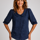 Clotilde™ | Blusa con cuello Peter Pan y bordado floral