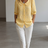 Clotilde™ | Blusa con cuello Peter Pan y bordado floral
