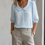 Clotilde™ | Blusa con cuello Peter Pan y bordado floral