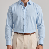Camisa de rayas finas de corte regular – Azul