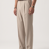 Pantalón a rayas de corte holgado – Beige
