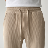 Pantalón de canalé de corte holgado – Beige