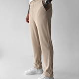 Pantalón de canalé de corte holgado – Beige