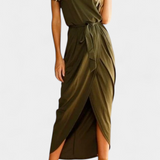 Vestido Midi Envolvente con Abertura Lateral