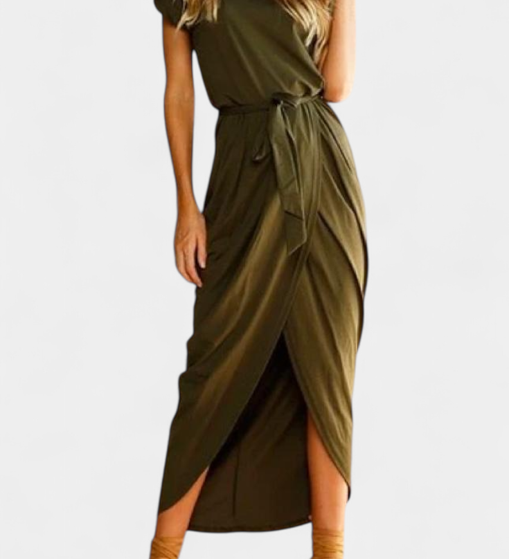 Vestido Midi Envolvente con Abertura Lateral