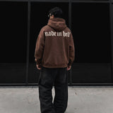 Sudadera oversize con capucha Made in Hell – Marrón