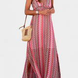 Vestido Largo Boho con Escote Halter y Estampado Tribal