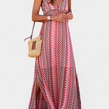 Vestido Largo Boho con Escote Halter y Estampado Tribal